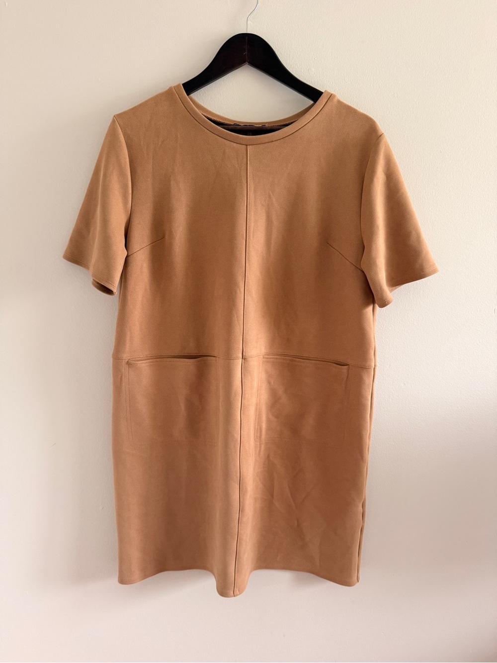 Zara Tan Short Sleeve Shift Mini Dress